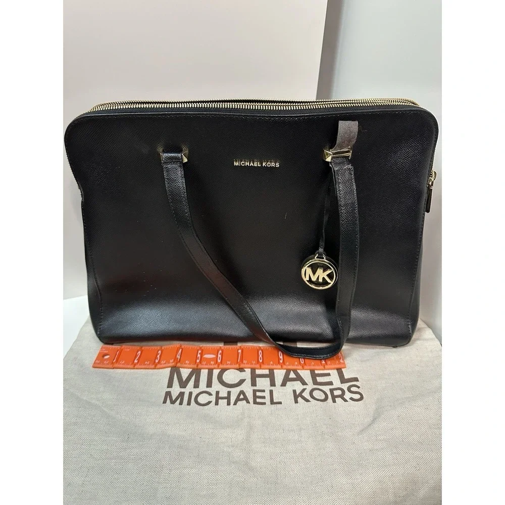 Michael Kors HOUSTON‎ DOUBLE ZIP Crossgrain BLACK Satchel